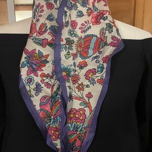 REBECCA MINKOFF Silk Floral Purple-Trim Neck Scarf